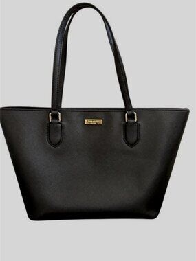 Kate Spade Dally Laurel Way Shoulder Bag Leather Black Gold Tote Zipper Classic